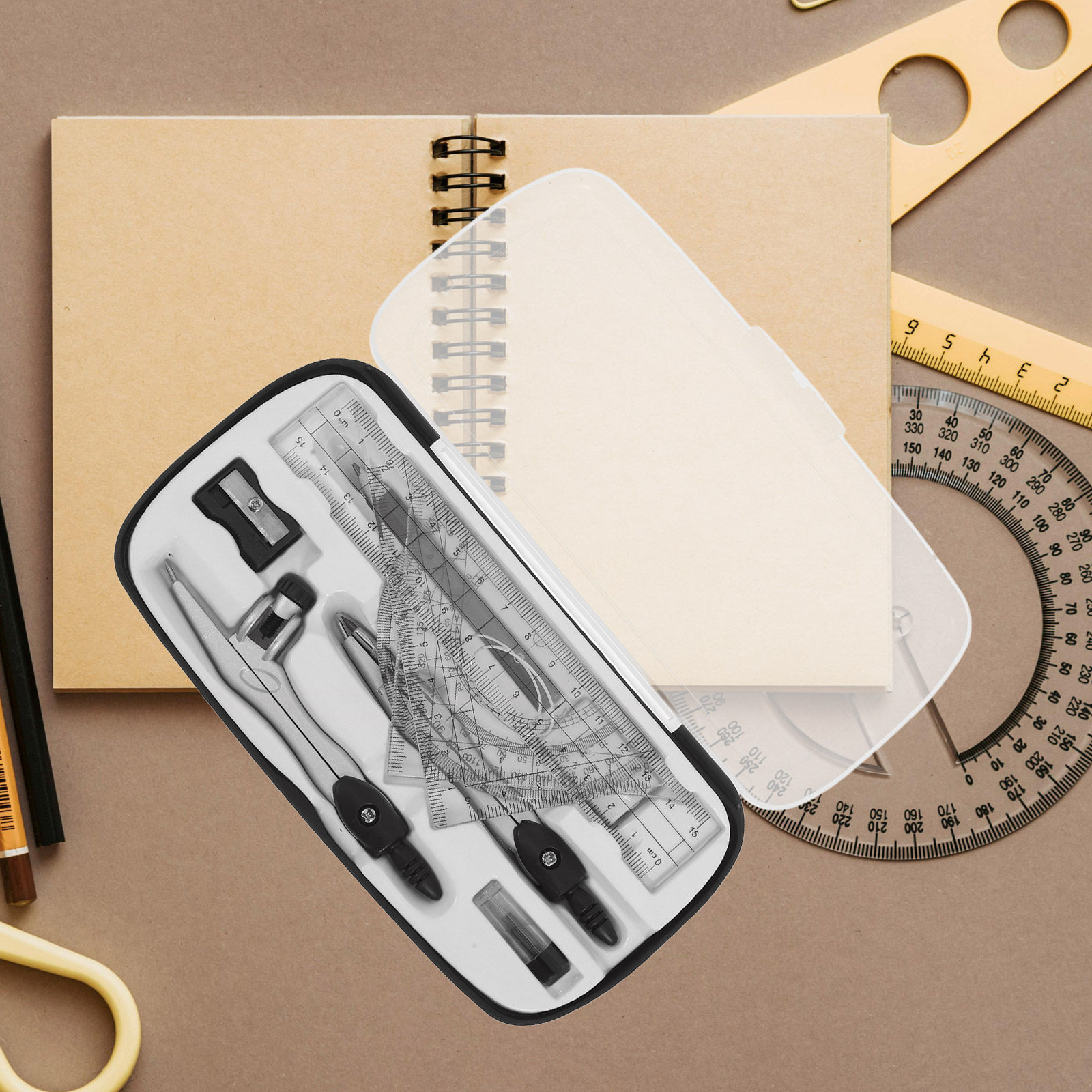 Math Geometry Set With Compass - Set da disegno geometrico con goniometro,
